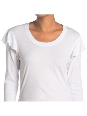 SUNDRY White Top Long Sleeve Ruffle Shoulder